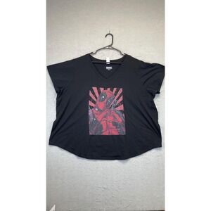 Marvel Deadpool Shirt Womens 4X Black V-Neck‎ Graphic Tee Plus Size Short Sleeve